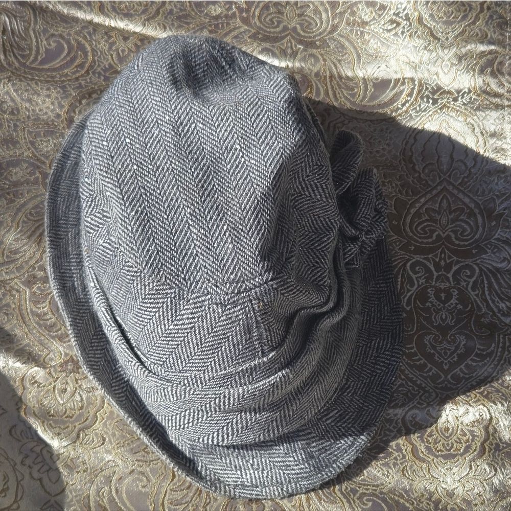 Girls Gray Tweed Herringbone Cloche Hat Wool Blend Vintage Brimmed Lined Fedora - Picture 5 of 9